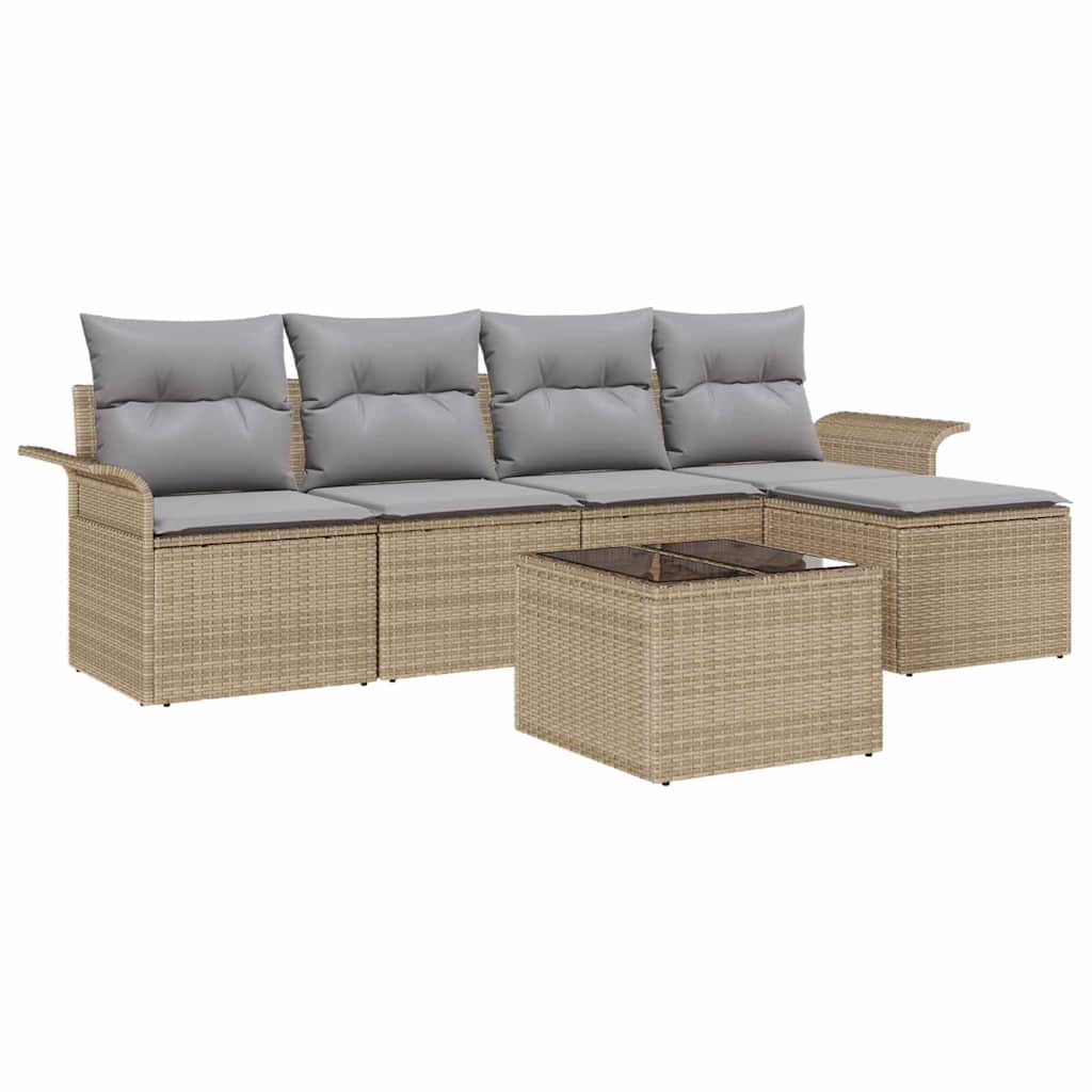 Outdoor Sofa With Cushion 6 Pcs Beige Poly Rattan