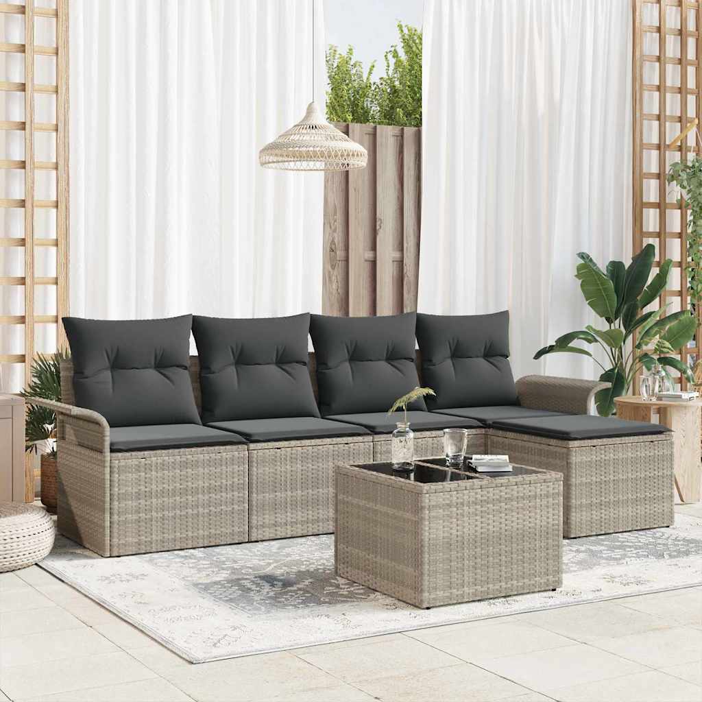 Outdoor Sofa With Cushion 6 Pcs Light Grey Poly Rattan