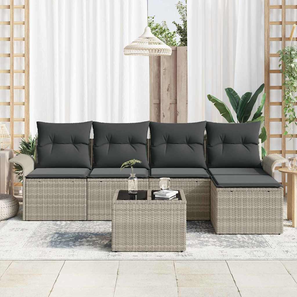 Outdoor Sofa With Cushion 6 Pcs Light Grey Poly Rattan