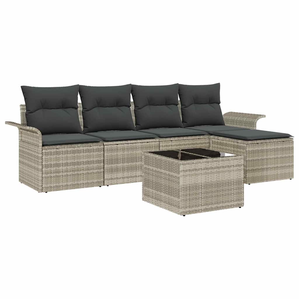 Outdoor Sofa With Cushion 6 Pcs Light Grey Poly Rattan