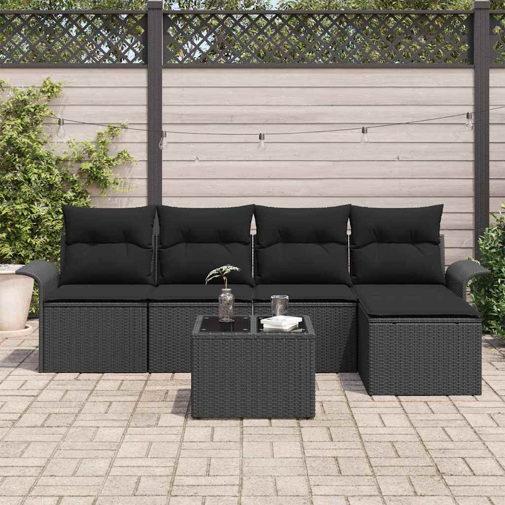 Outdoor Sofa With Cushion 6 Pcs Black Poly Rattan