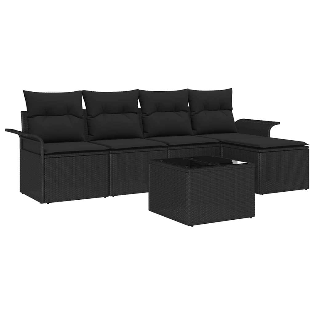 Outdoor Sofa With Cushion 6 Pcs Black Poly Rattan