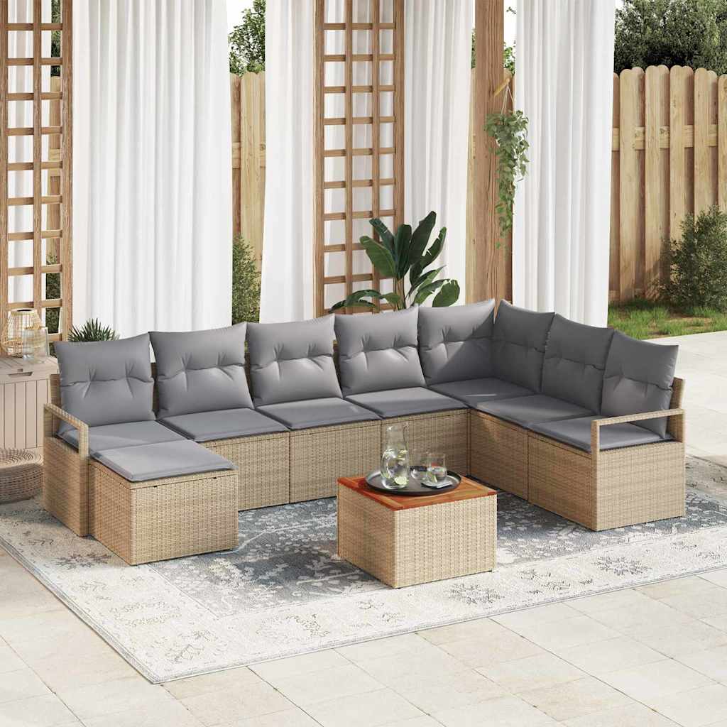 Garden Sofa Set With Cushion 8 Pcs Beige Poly Rattan