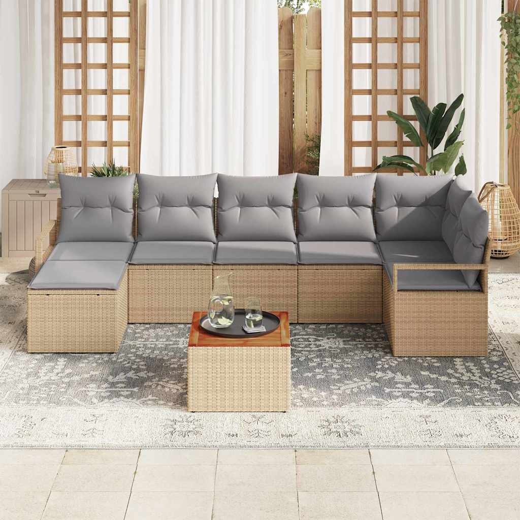 Garden Sofa Set With Cushion 8 Pcs Beige Poly Rattan