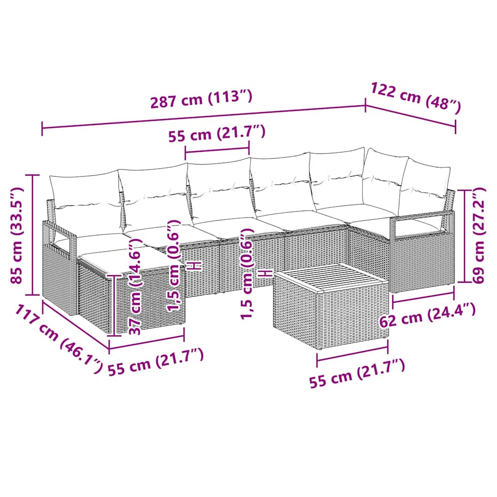 Garden Sofa Set With Cushion 8 Pcs Beige Poly Rattan