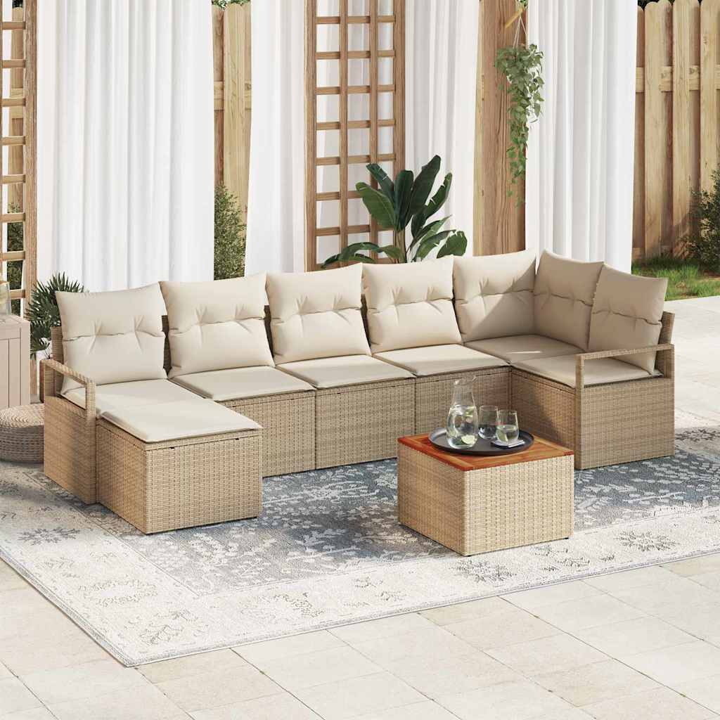 Garden Sofa Set With Cushion 8 Pcs Beige Poly Rattan