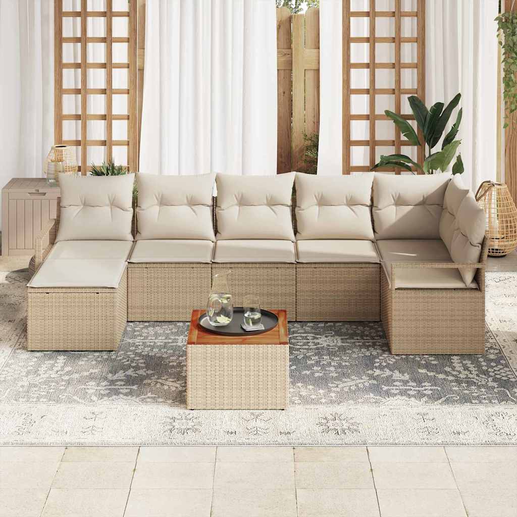 Garden Sofa Set With Cushion 8 Pcs Beige Poly Rattan