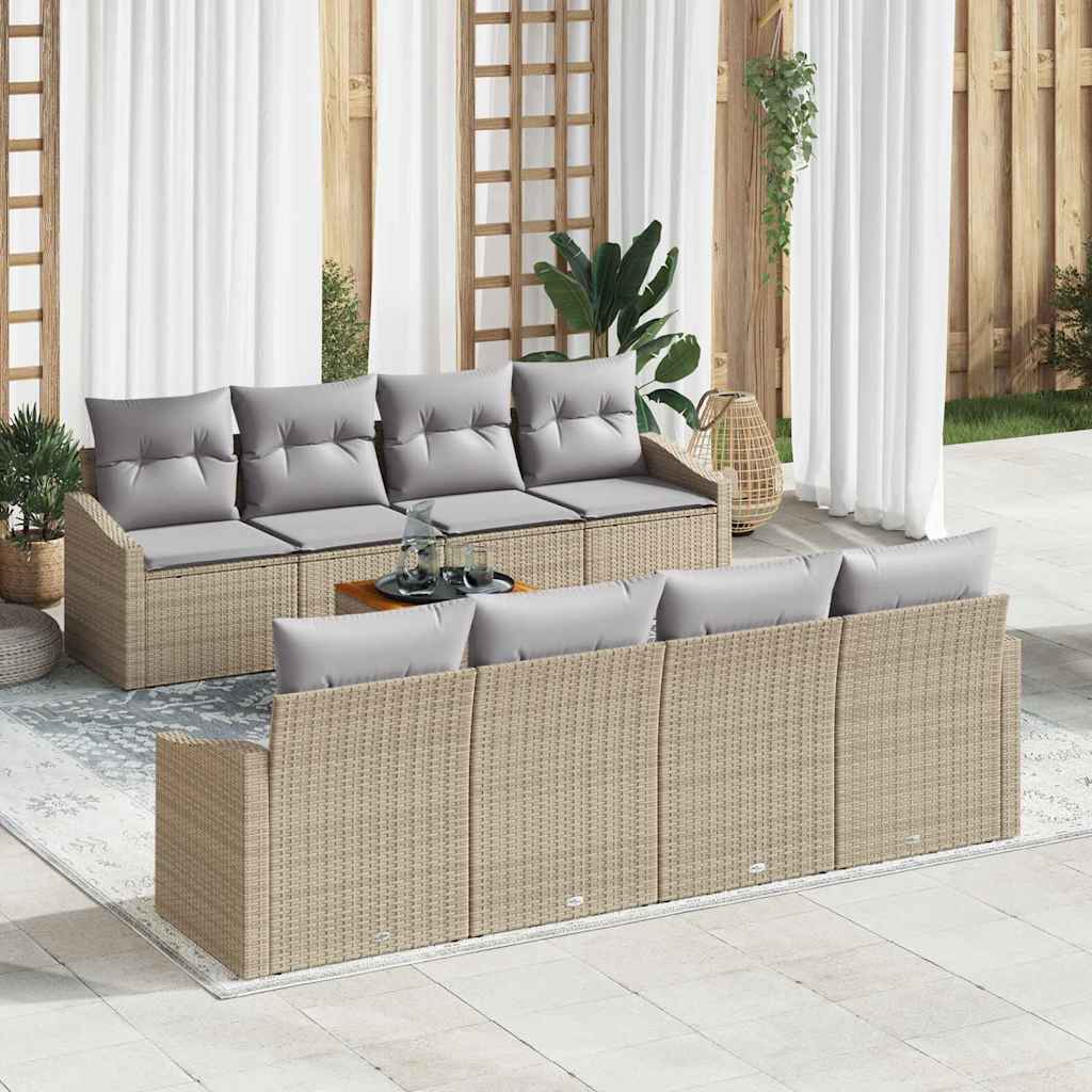 Garden Sofa Set With Cushion 9 Pcs Beige Poly Rattan