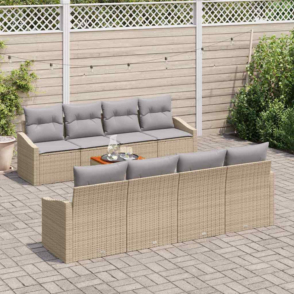 Garden Sofa Set With Cushion 9 Pcs Beige Poly Rattan