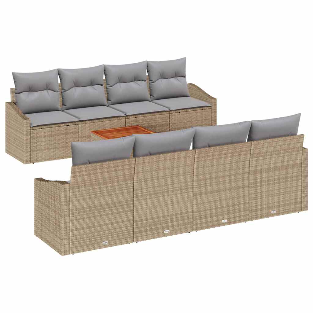 Garden Sofa Set With Cushion 9 Pcs Beige Poly Rattan