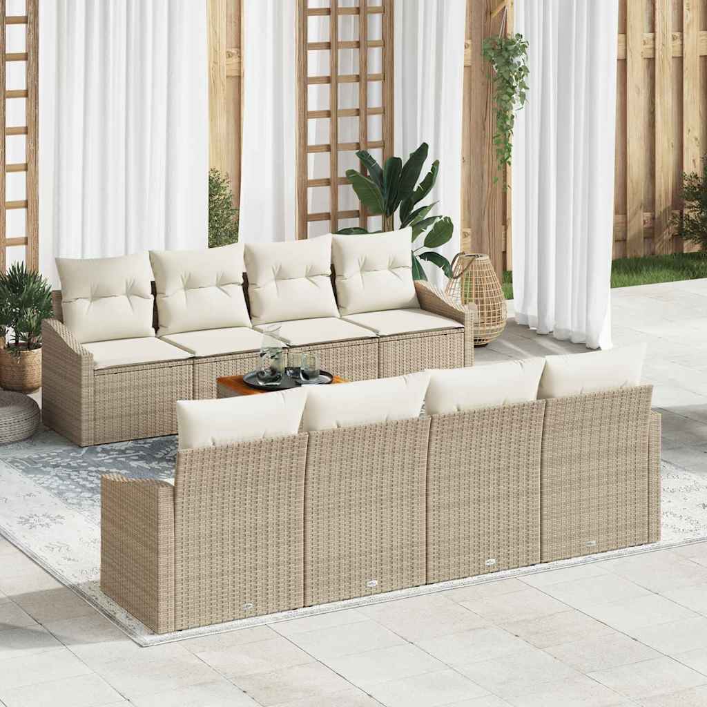 Garden Sofa Set With Cushion 9 Pcs Beige Poly Rattan
