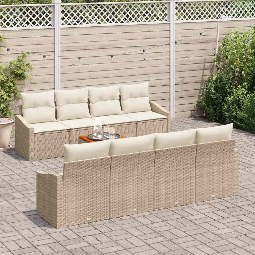 Garden Sofa Set With Cushion 9 Pcs Beige Poly Rattan