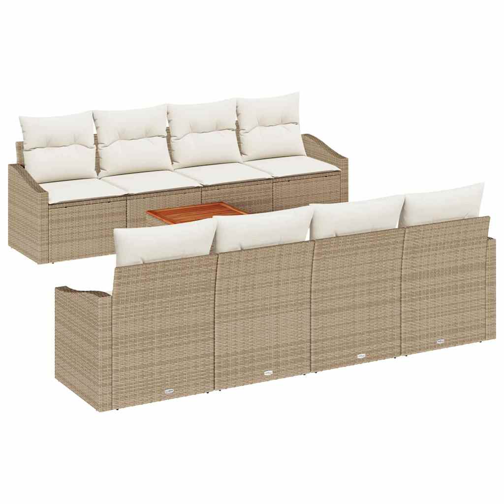 Garden Sofa Set With Cushion 9 Pcs Beige Poly Rattan