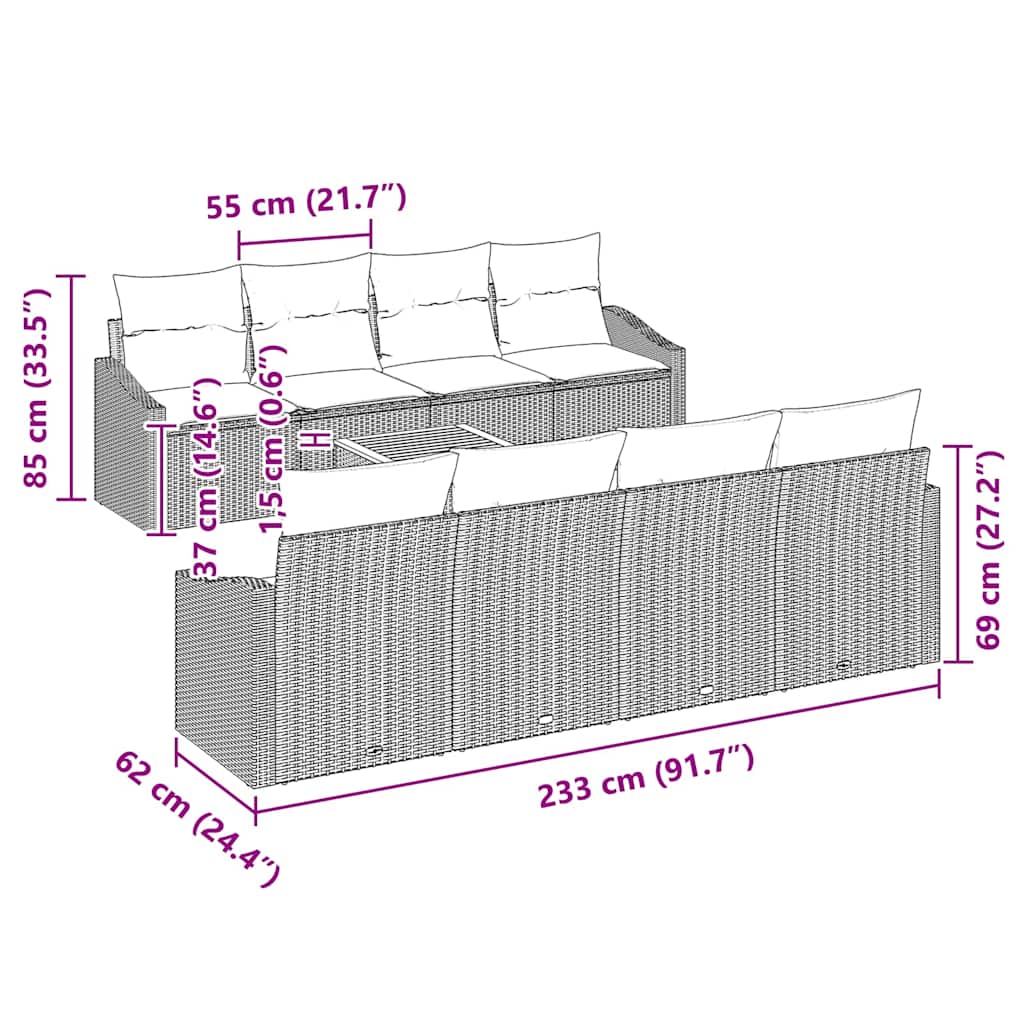 Garden Sofa Set With Cushion 9 Pcs Beige Poly Rattan