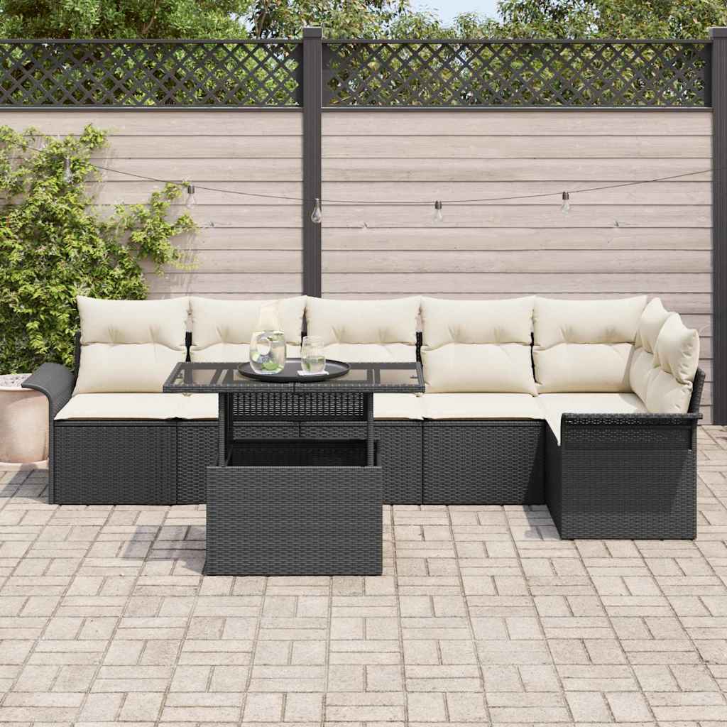 Garden Sofa Set With Cushion 7 Pcs Black Poly Rattan