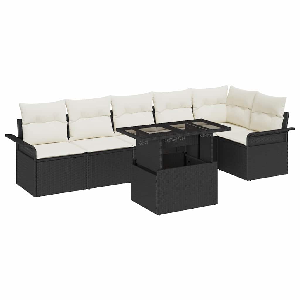 Garden Sofa Set With Cushion 7 Pcs Black Poly Rattan