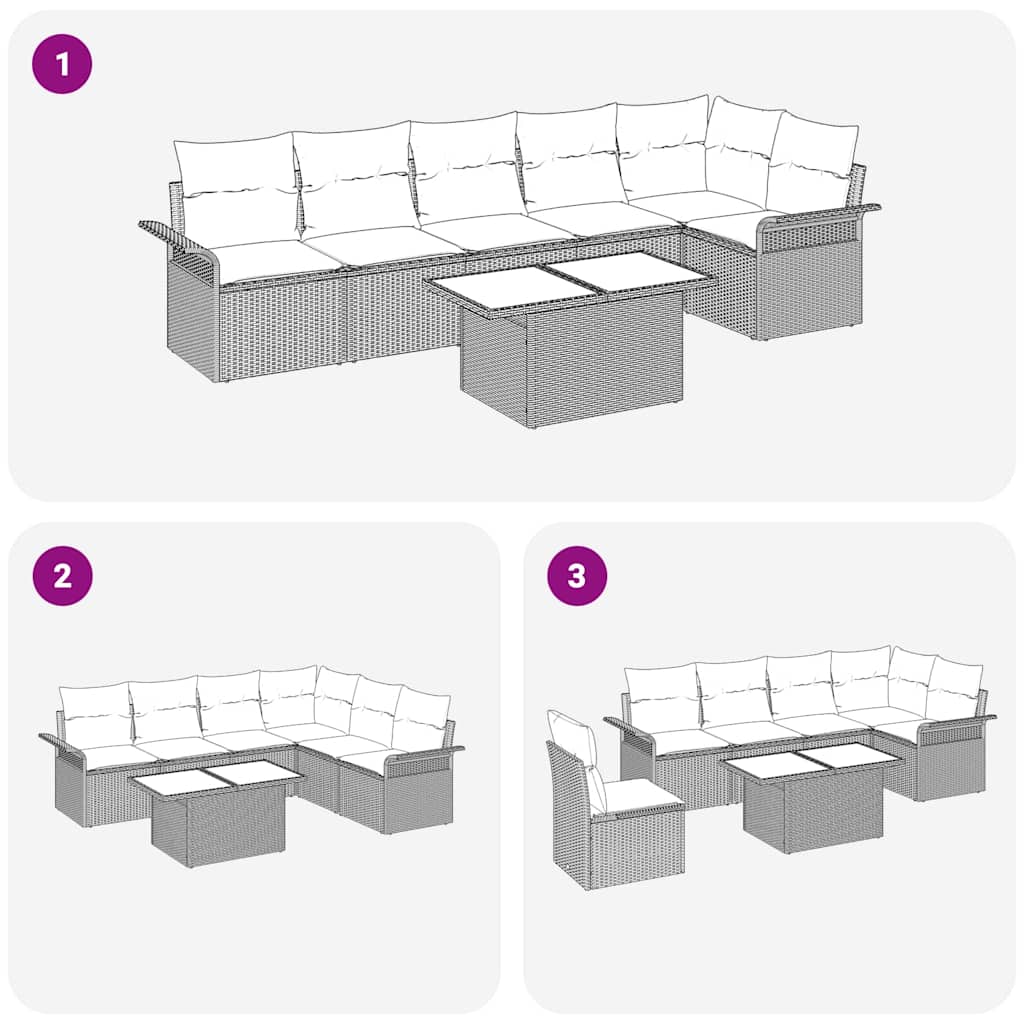 Garden Sofa Set With Cushion 7 Pcs Black Poly Rattan