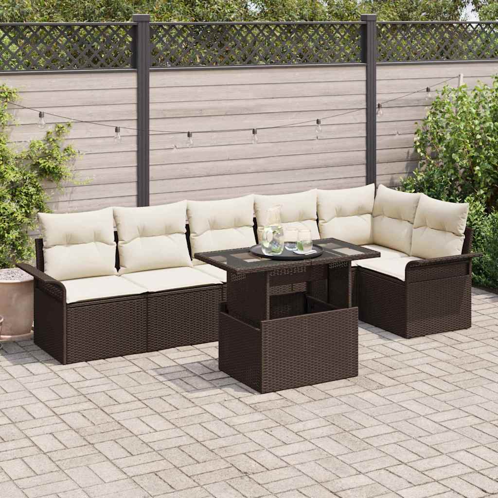 Garden Sofa Set With Cushion 7 Pcs Brown Poly Rattan