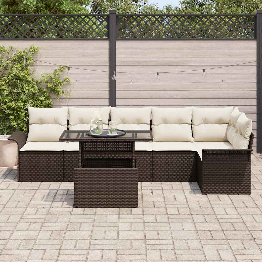 Garden Sofa Set With Cushion 7 Pcs Brown Poly Rattan