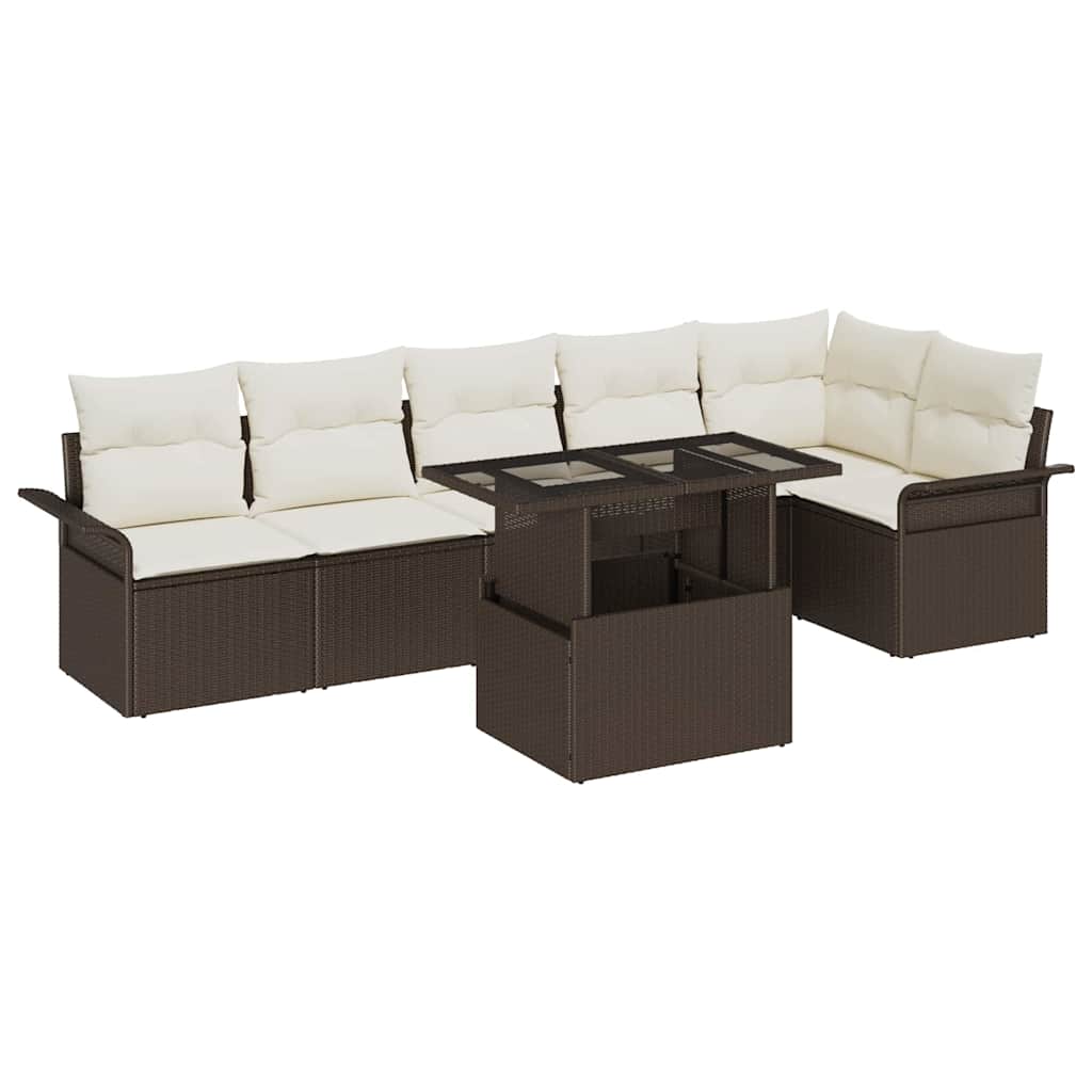 Garden Sofa Set With Cushion 7 Pcs Brown Poly Rattan
