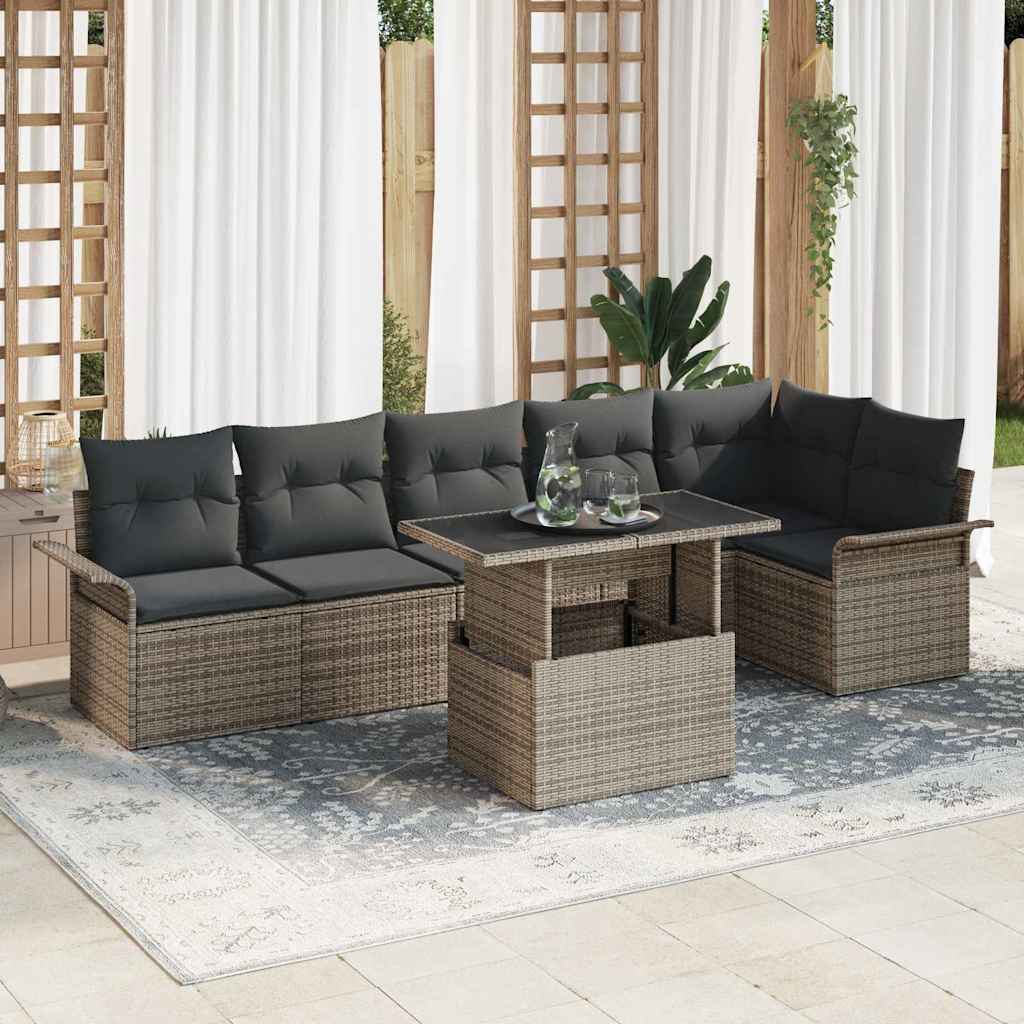 Garden Sofa Set With Cushion 7 Pcs Grey Poly Rattan