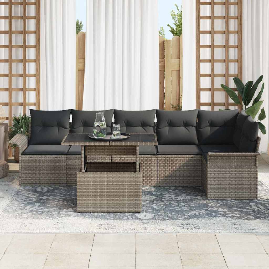 Garden Sofa Set With Cushion 7 Pcs Grey Poly Rattan
