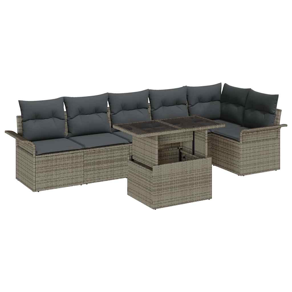 Garden Sofa Set With Cushion 7 Pcs Grey Poly Rattan