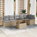 Garden Sofa Set With Cushion 7 Pcs Beige Poly Rattan