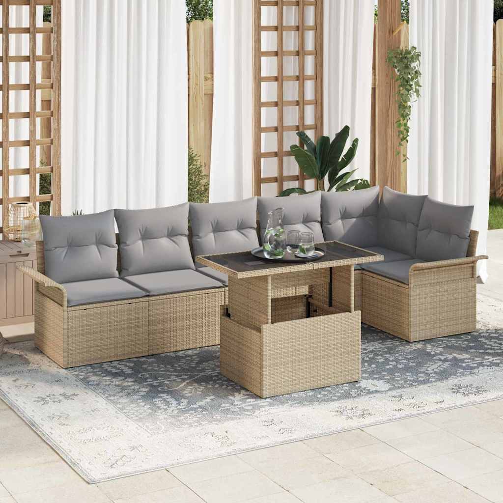 Garden Sofa Set With Cushion 7 Pcs Beige Poly Rattan