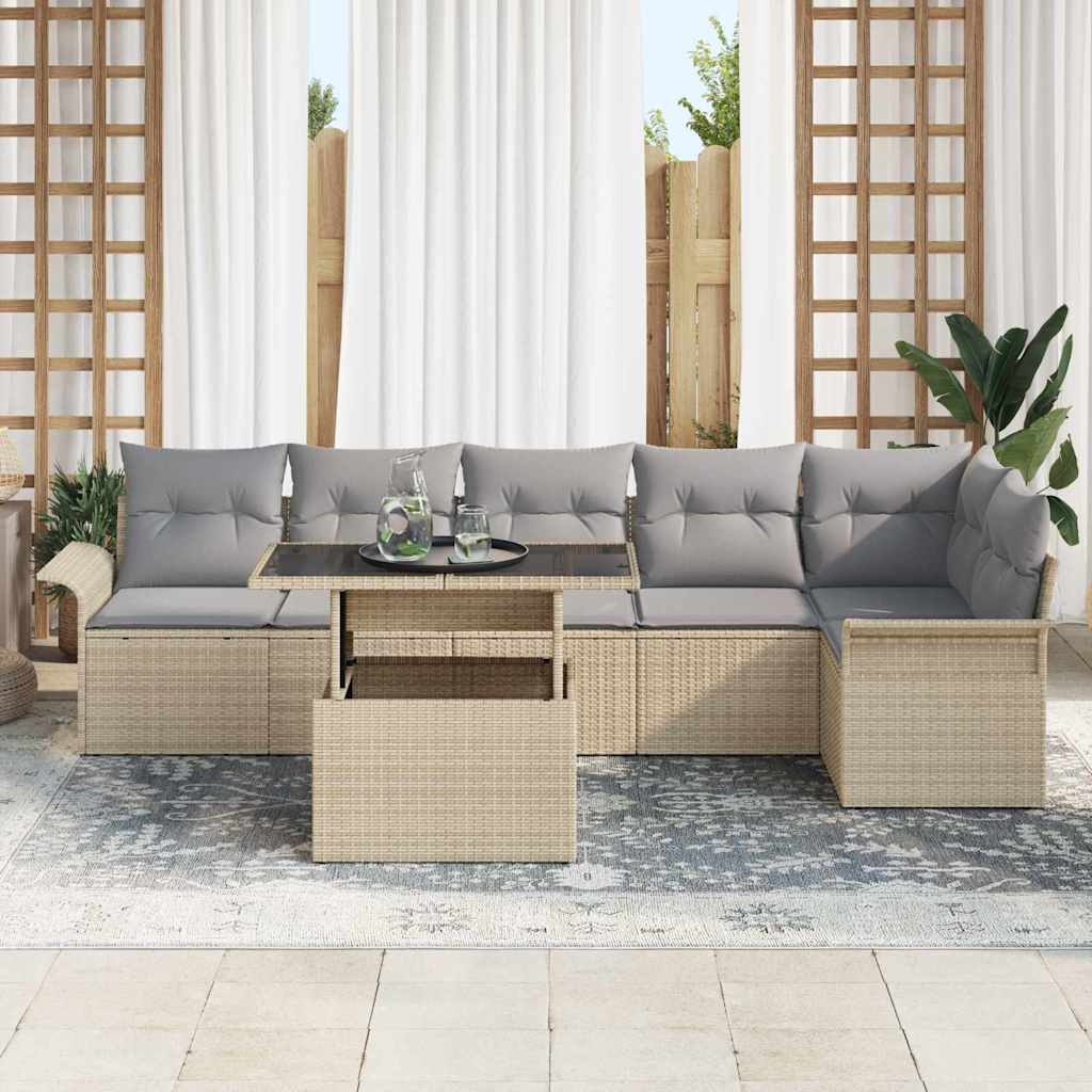 Garden Sofa Set With Cushion 7 Pcs Beige Poly Rattan