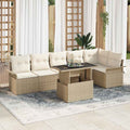 Garden Sofa Set With Cushion 7 Pcs Beige Poly Rattan