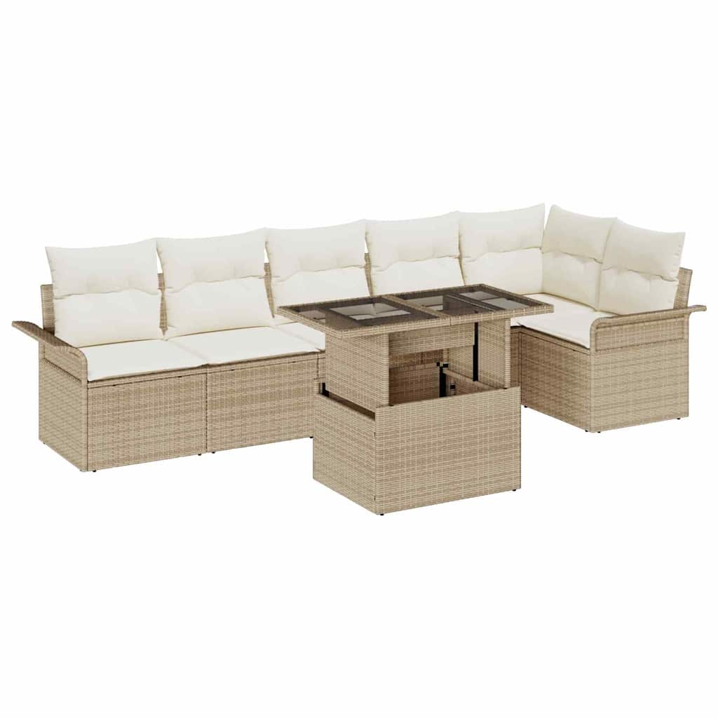 Garden Sofa Set With Cushion 7 Pcs Beige Poly Rattan
