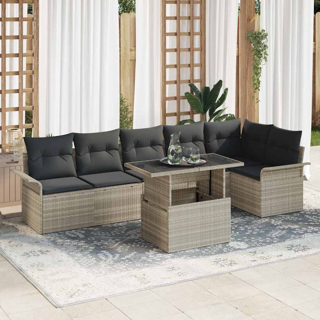 Garden Sofa Set With Cushion 7 Pcs Light Grey Poly Rattan