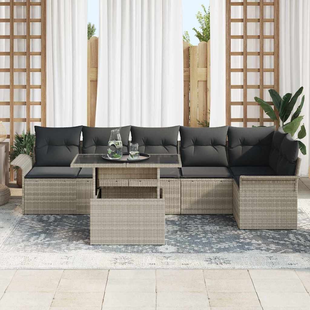 Garden Sofa Set With Cushion 7 Pcs Light Grey Poly Rattan