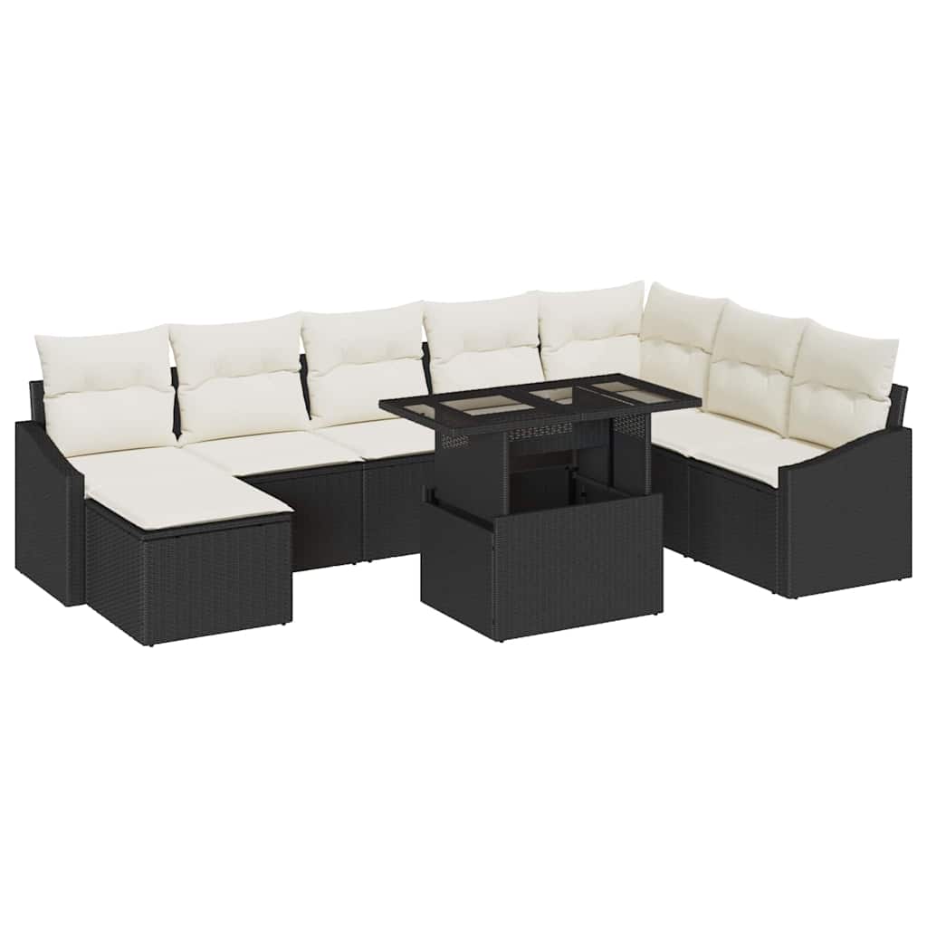 Sofa Set With Cushion 9 Pcs Black And Cream Poly Rattan