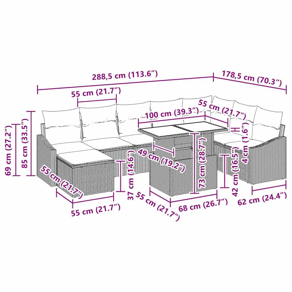 Sofa Set With Cushion 9 Pcs Black And Cream Poly Rattan