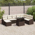Sofa Set With Cushion 9 Pcs Brown And Cream Poly Rattan