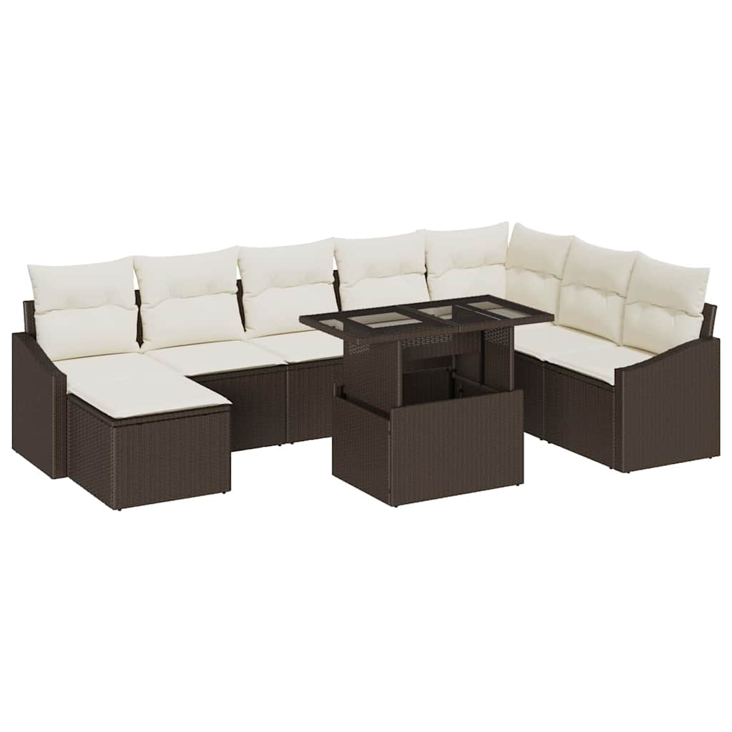 Sofa Set With Cushion 9 Pcs Brown And Cream Poly Rattan