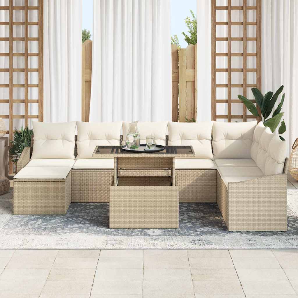 Sofa Set With Cushion 9 Pcs Beige And Cream Poly Rattan