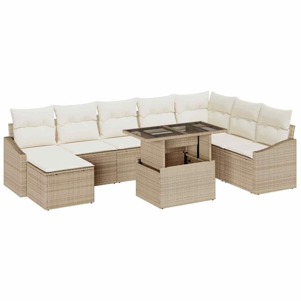 Sofa Set With Cushion 9 Pcs Beige And Cream Poly Rattan