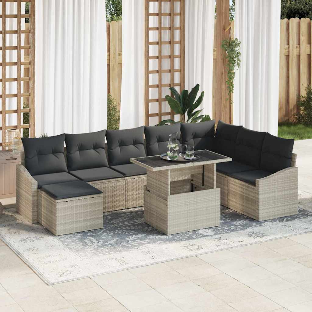 Sofa Set With Cushion With Storage 9 Pcs Light Grey Poly Rattan