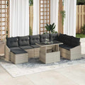 Sofa Set With Cushion With Storage 9 Pcs Light Grey Poly Rattan