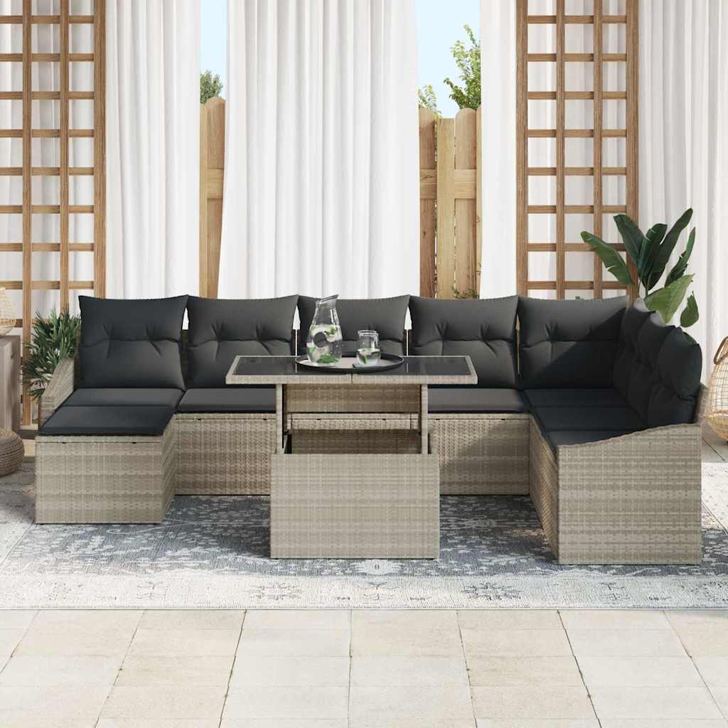 Sofa Set With Cushion With Storage 9 Pcs Light Grey Poly Rattan