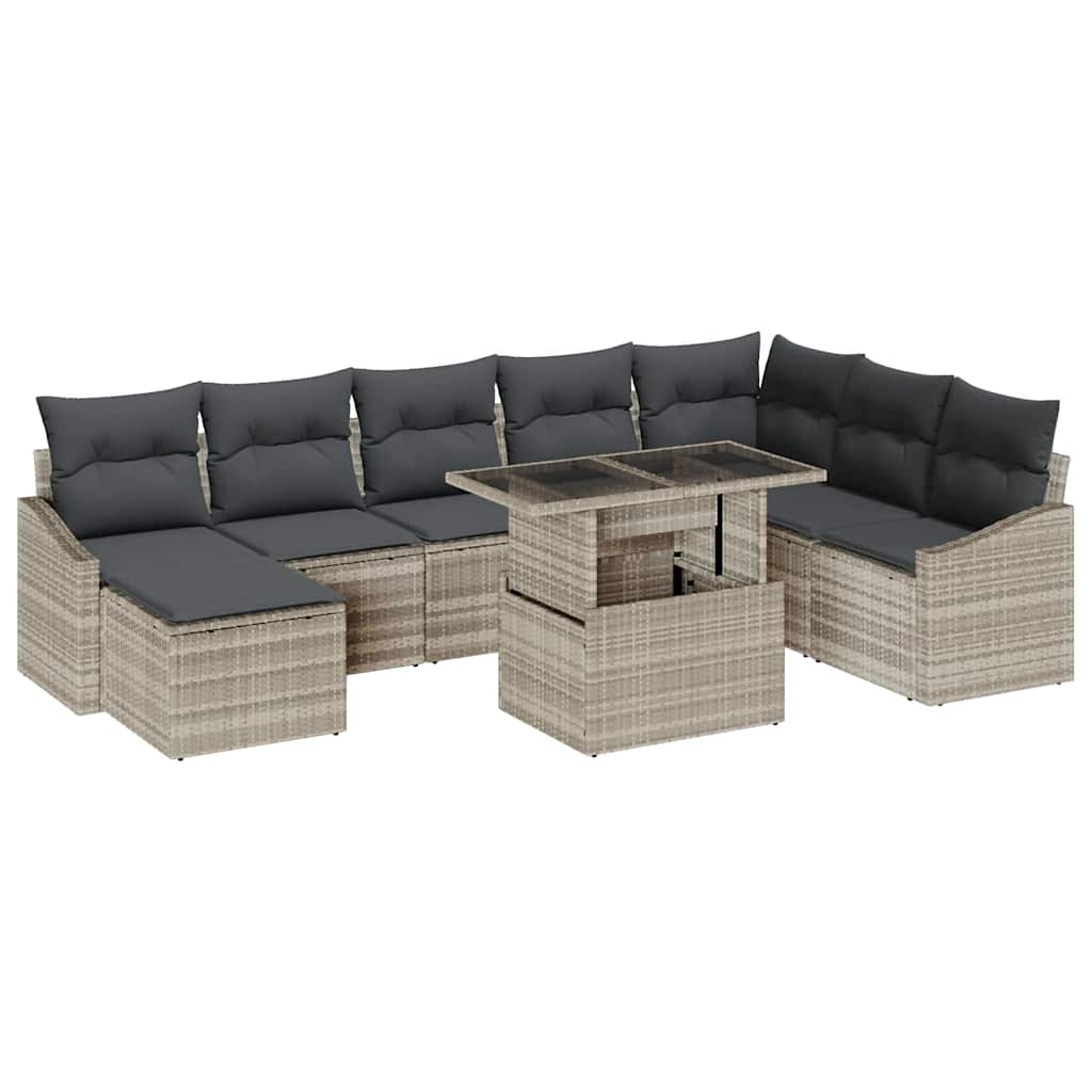 Sofa Set With Cushion With Storage 9 Pcs Light Grey Poly Rattan