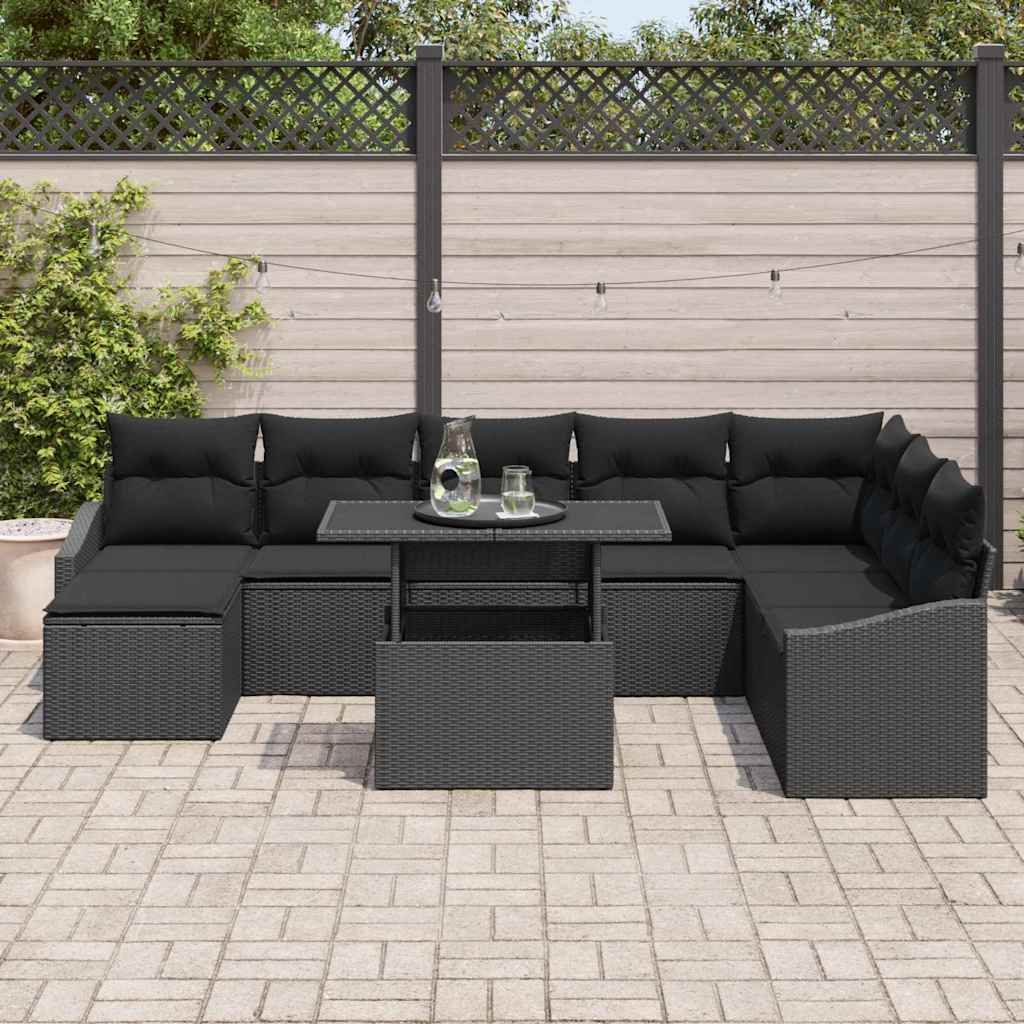Sofa Set With Cushion With Storage 9 Pcs Black Poly Rattan