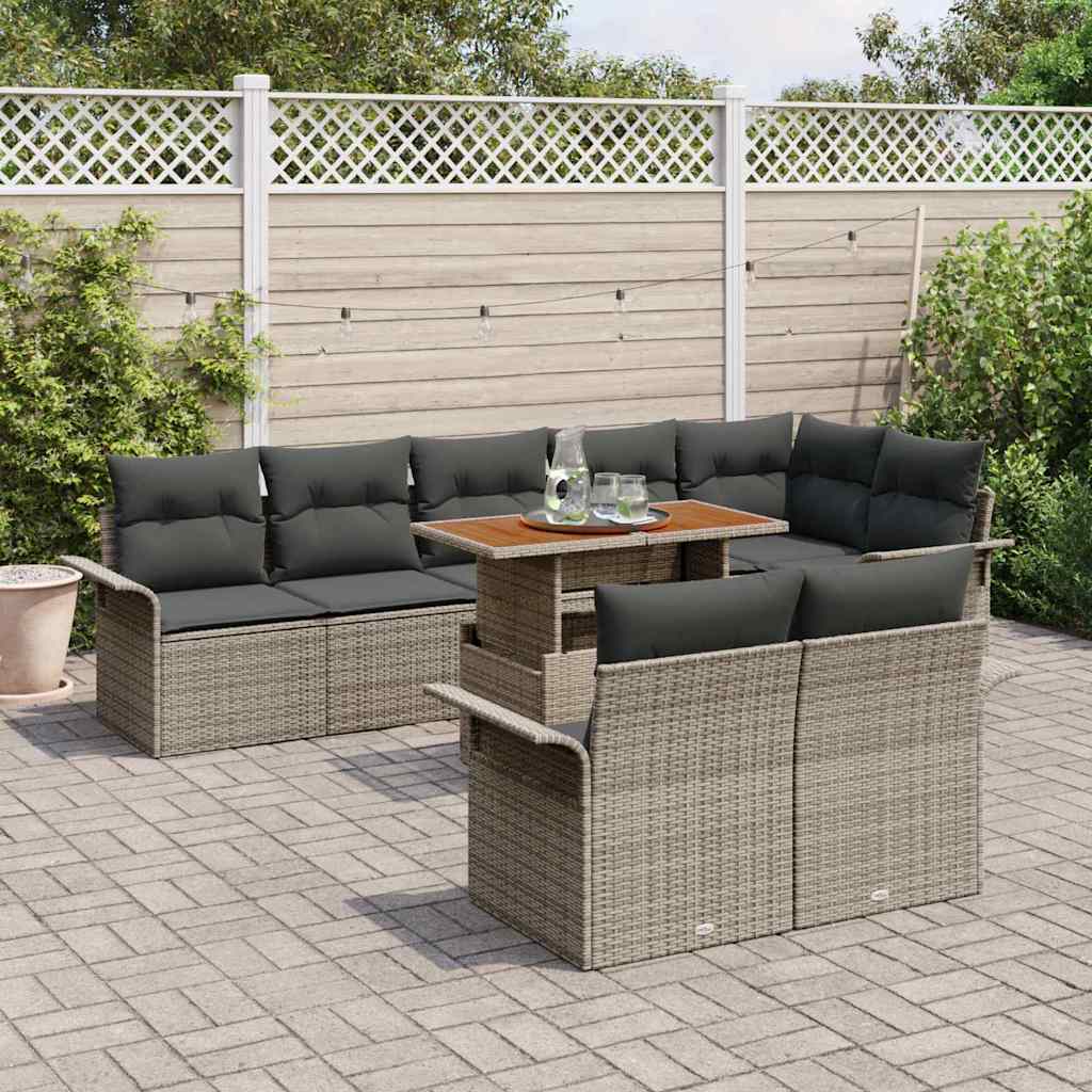 Garden Sofa Set With Cushion 9 Pcs Grey Poly Rattan