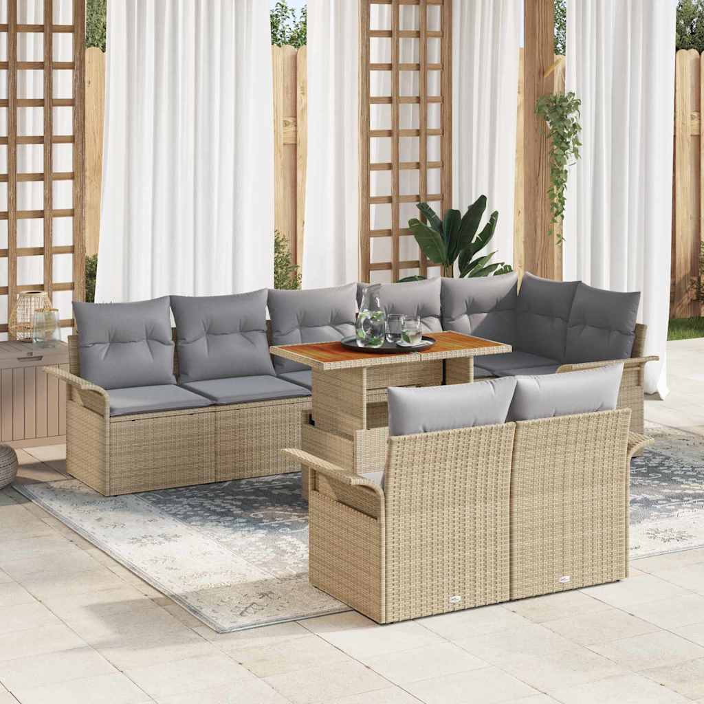 Garden Sofa Set 9 Pcs Beige And Light Grey Poly Rattan