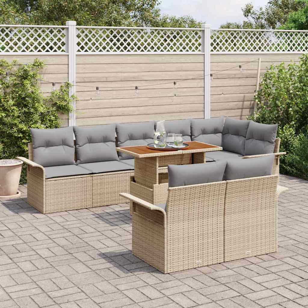 Garden Sofa Set 9 Pcs Beige And Light Grey Poly Rattan