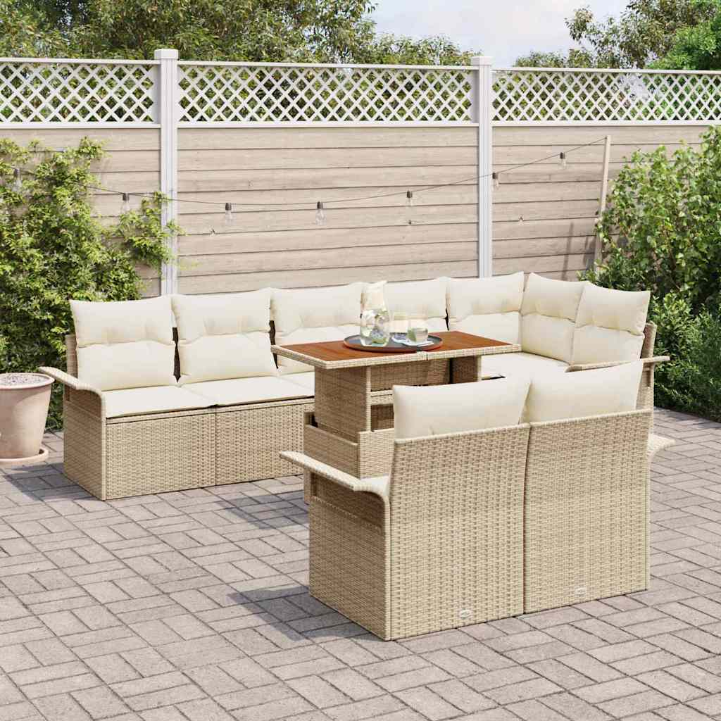 Garden Sofa Set With Cushion 9 Pcs Beige And Cream Poly Rattan