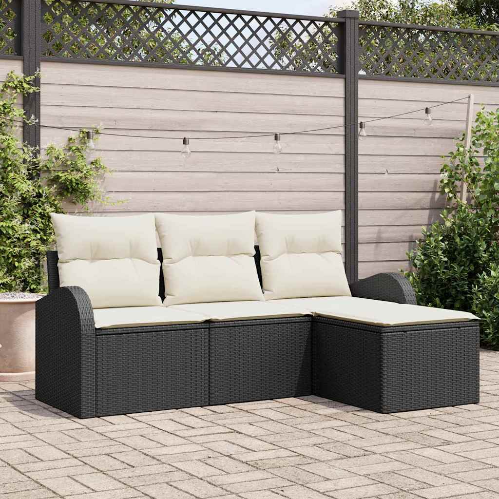 Sofa Set With Cushion 4 Pcs Black And White Poly Rattan